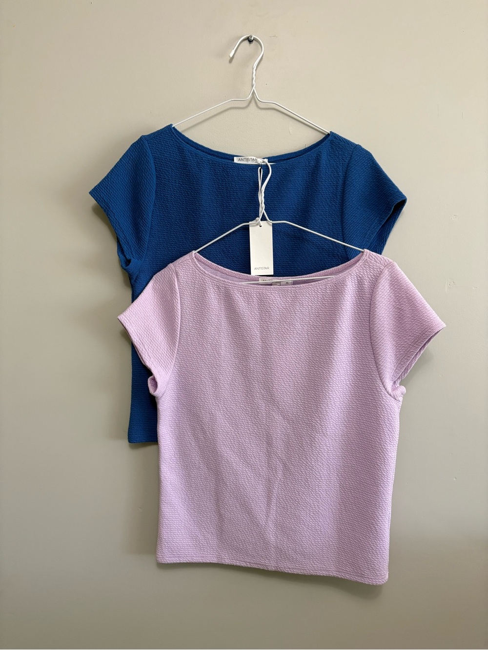 2 Women’s Textured Boatneck Tops - Lavender and Blue two tops for sale XL